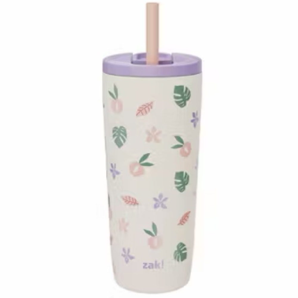 🆕 Zak! Floral Travel Straw Stainless Steel Tumbler - Pastel Peach & Lavender